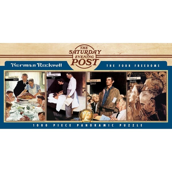 Masterpieces 13 x 39 in. Norman Rockwell the Four Freedoms Panoramic Puzzle - 1000 Piece 71817 - main